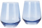 Estelle Colored Glass Two-Pack Blue Stemless Wine Glasses, 13.5 oz