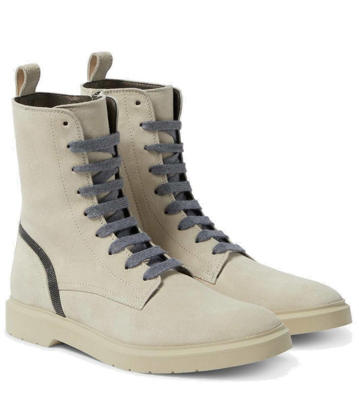 Photo: Brunello Cucinelli Embellished suede combat boots