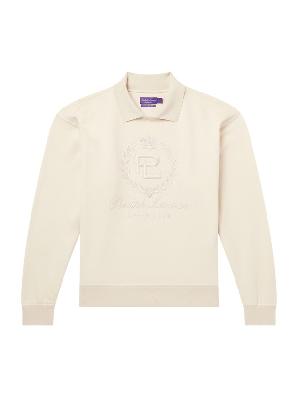 Photo: Ralph Lauren Purple label - Logo-Embroidered Cotton-Jersey Polo Sweatshirt - Neutrals