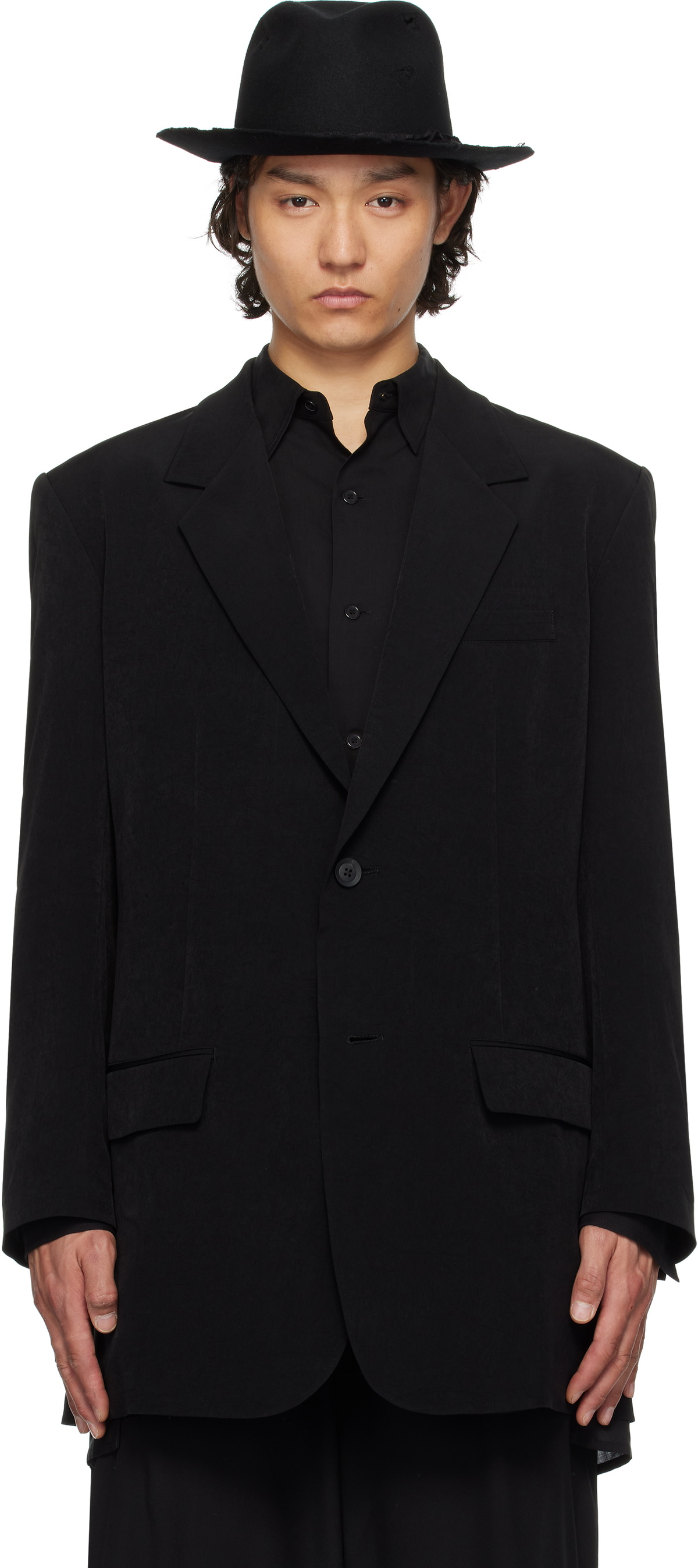 YOHJI YAMAMOTO Black TA Tuxedo Left Seam Zipper Blazer Yohji Yamamoto