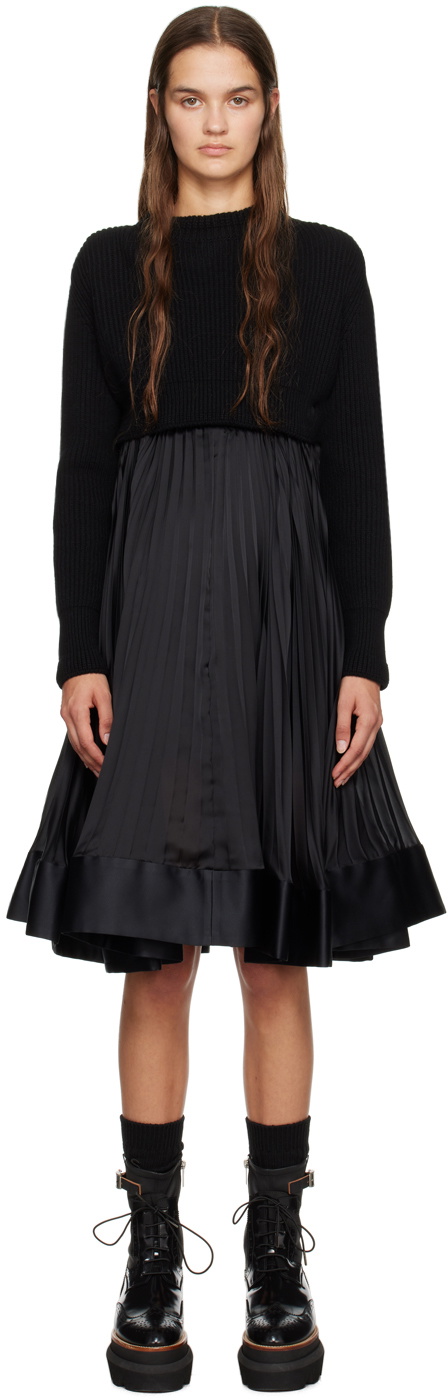 sacai Black Paneled Midi Dress Sacai