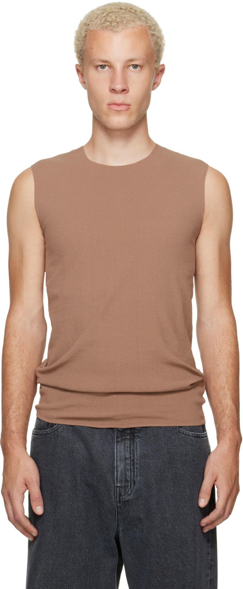 Jil Sander Tan Ribbed Tank Top