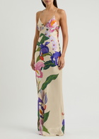 Borgo DE Nor Olive Floral-print Satin Maxi Dress Multicoloured