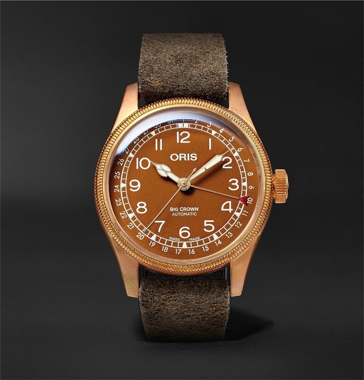 Photo: ORIS - Big Crown Pointer Date Automatic 40mm Bronze, Stainless Steel and Suede Watch, Ref. No. 01 754 7741 3166-07 5 20 74 - Brown