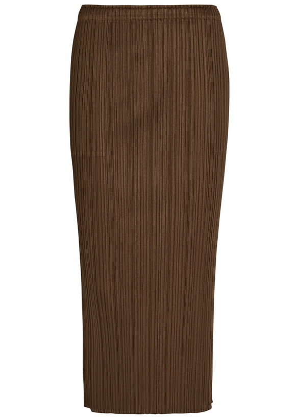 Photo: Pleats Please Issey Miyake Pleated Woven Midi Skirt Brown