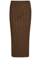 Pleats Please Issey Miyake Pleated Woven Midi Skirt Brown