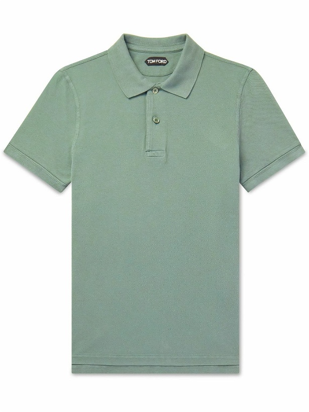 Photo: TOM FORD - Garment-Dyed Cotton-Piqué Polo Shirt - Green