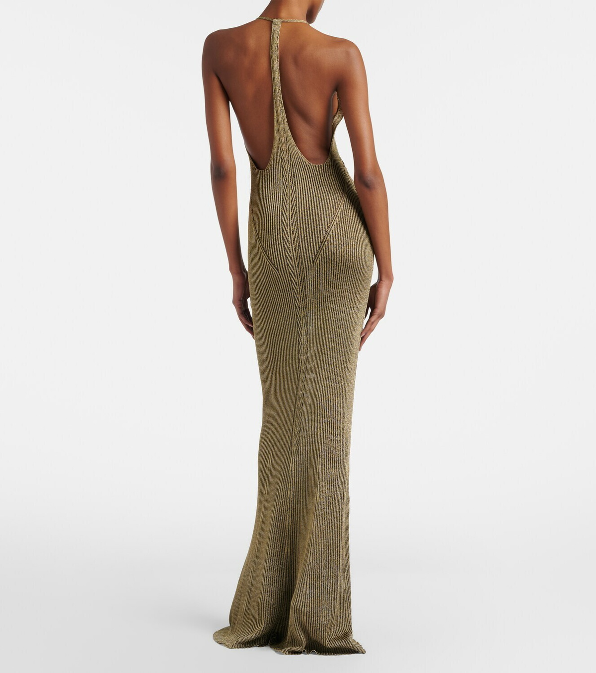 Roberto Cavalli Ribbed-knit lamé maxi dress