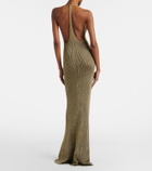 Roberto Cavalli Ribbed-knit lamé maxi dress