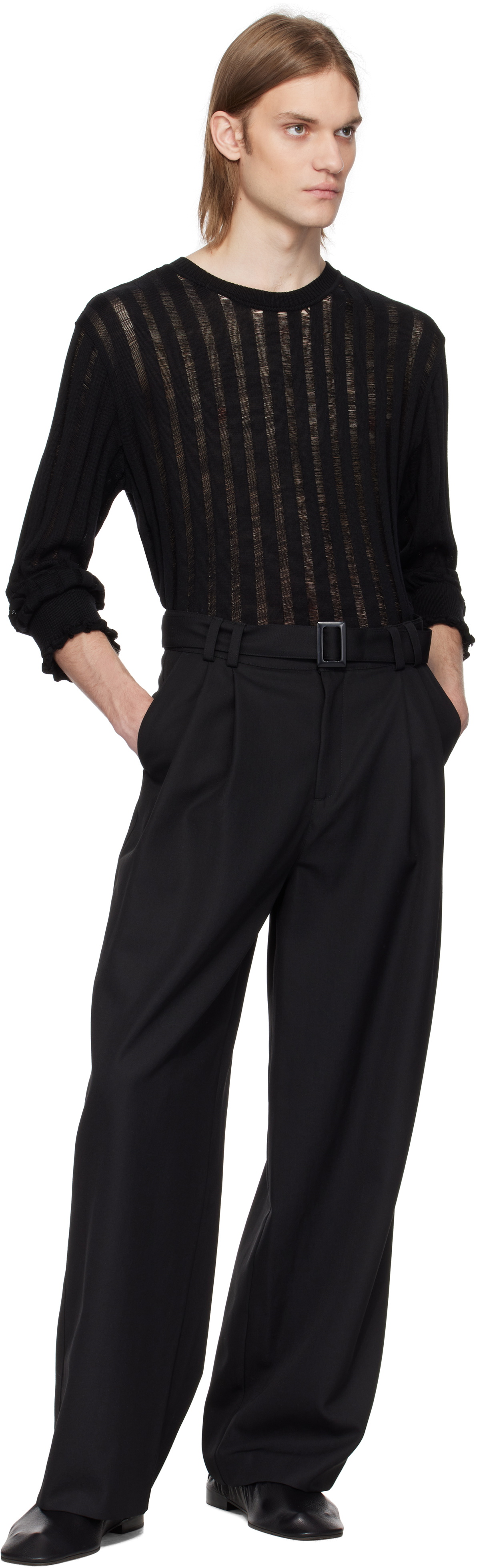 LGN Louis Gabriel Nouchi Black Ribbed Laddering Sweater