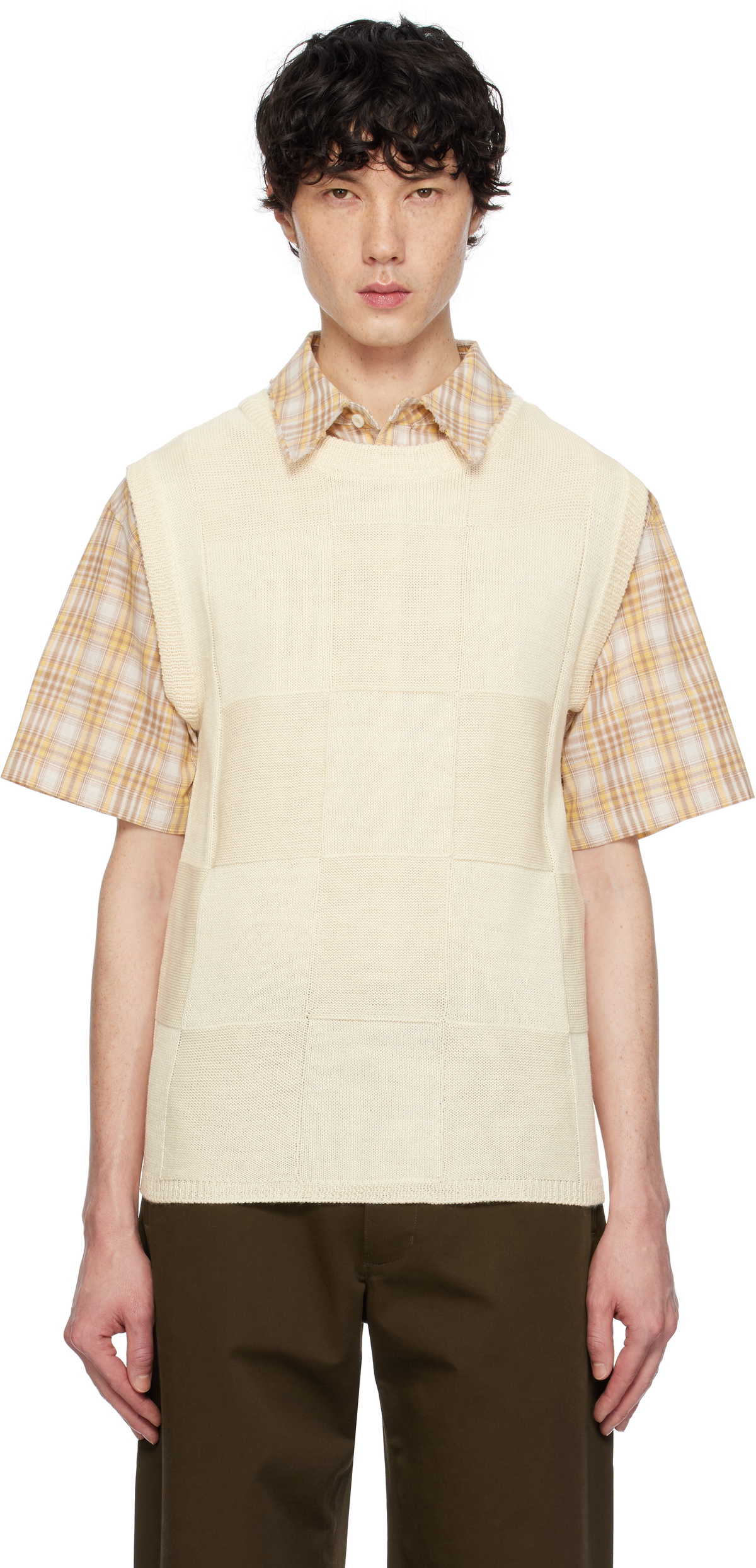 AFTER PRAY Off-White Damier Knit Vest