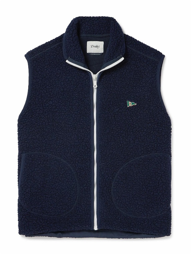 Photo: Drake's - Logo-Embroidered Wool-Blend Fleece Gilet - Blue