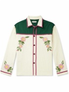 BODE - Prarie Rose Cutaway-Collar Embroidered Wool-Twill Overshirt - Green