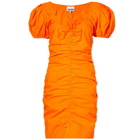GANNI Women's Cotton Poplin Gathered U-Neck Mini Dress in Vibrant Orange