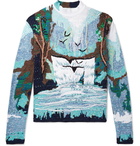 Off-White - Oversized Embroidered Intarsia Cotton-Blend Sweater - Blue