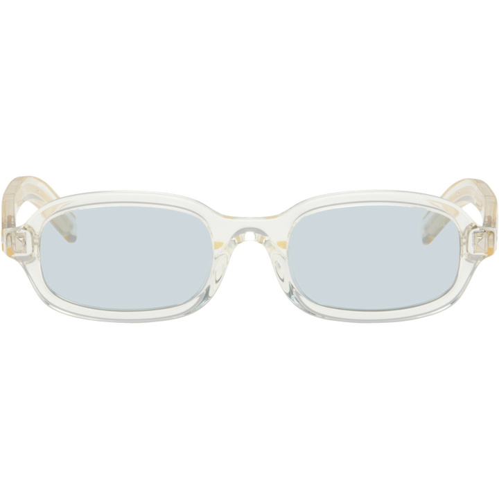 Photo: Prada Eyewear Transparent Iconic Metal Plaque Sunglasses