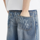 Palm Angels Men's Curved Logo Loose Jeans in Light Blue