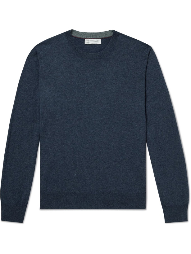 Photo: BRUNELLO CUCINELLI - Contrast-Tipped Cashmere Sweater - Blue
