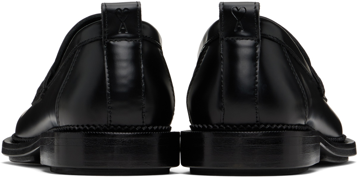 AMI Paris Black Leather Anatomical Toe Loafers