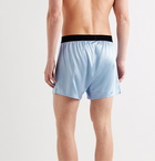 TOM FORD - Velvet-Trimmed Stretch-Silk Satin Boxer Shorts - Blue