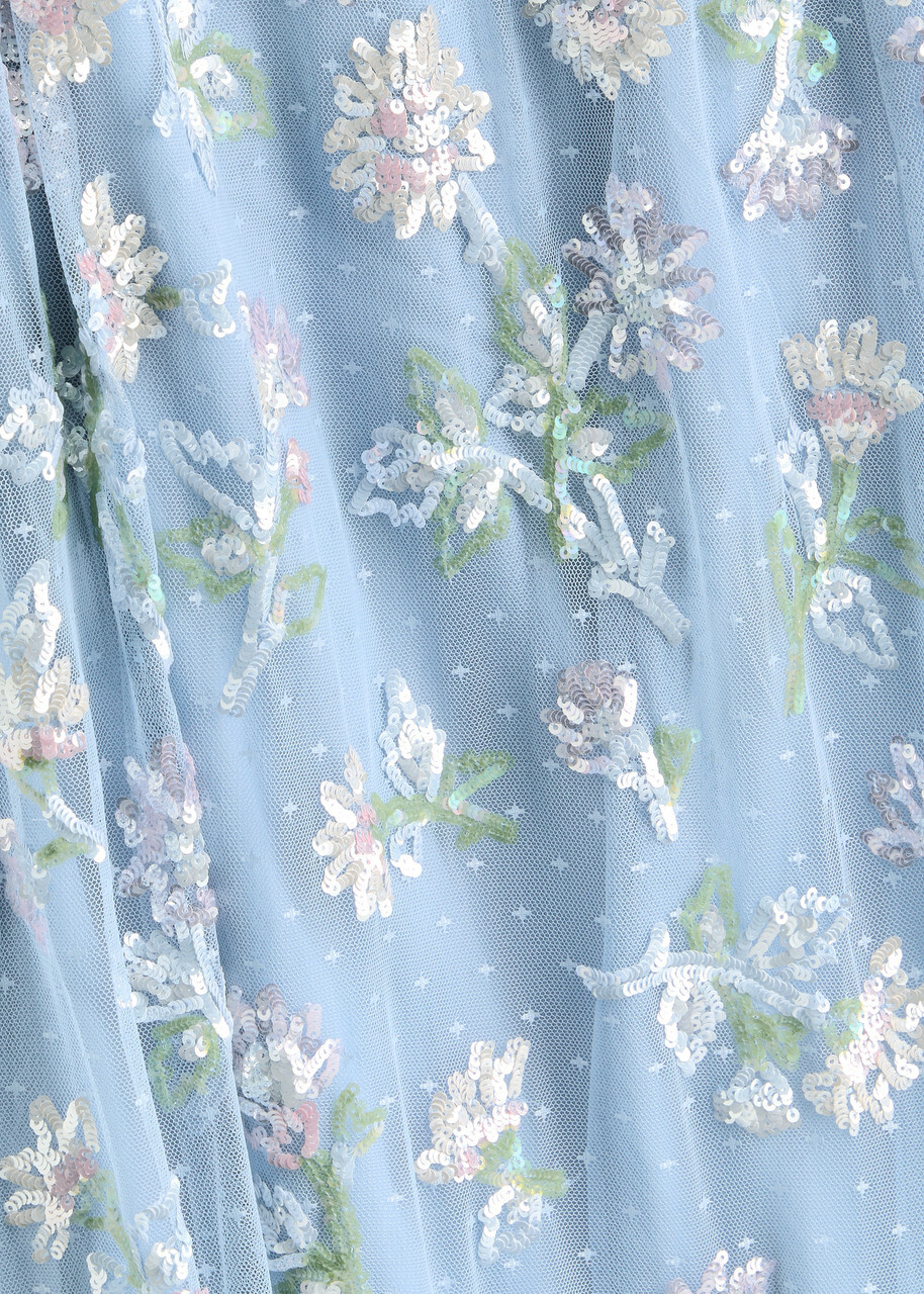 Needle & Thread Gloss Floral-embellished Tulle Midi Dress Blue