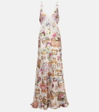 Camilla Lace-trimmed printed silk maxi dress