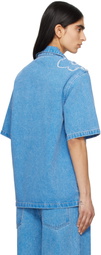 Marni Blue Patched Washed Cotton Denim Shirt