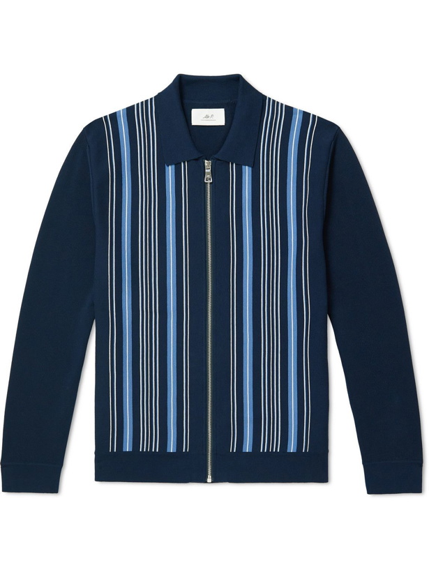 Photo: Mr P. - Striped Cotton Zip-Up Sweater - Blue