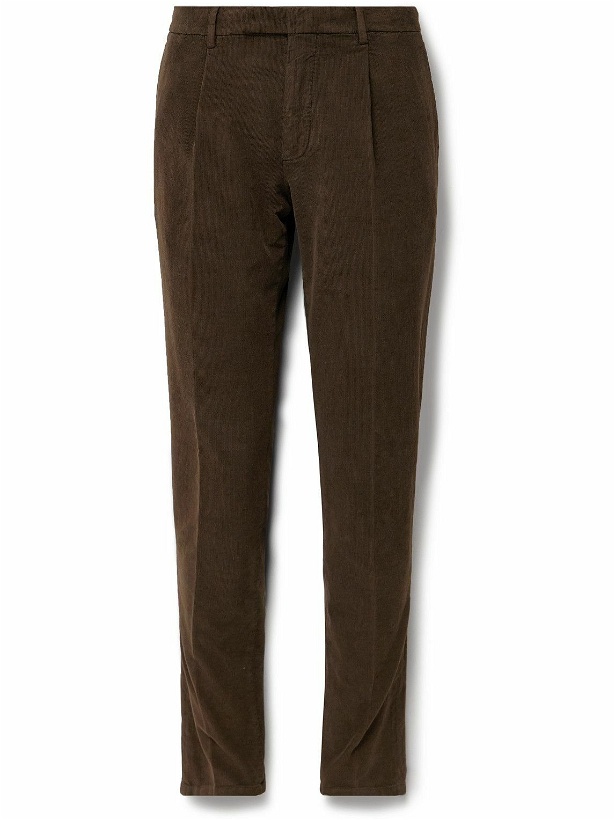 Photo: Boglioli - Slim-Fit Pleated Garment-Dyed Cotton-Blend Corduroy Suit Trousers - Brown