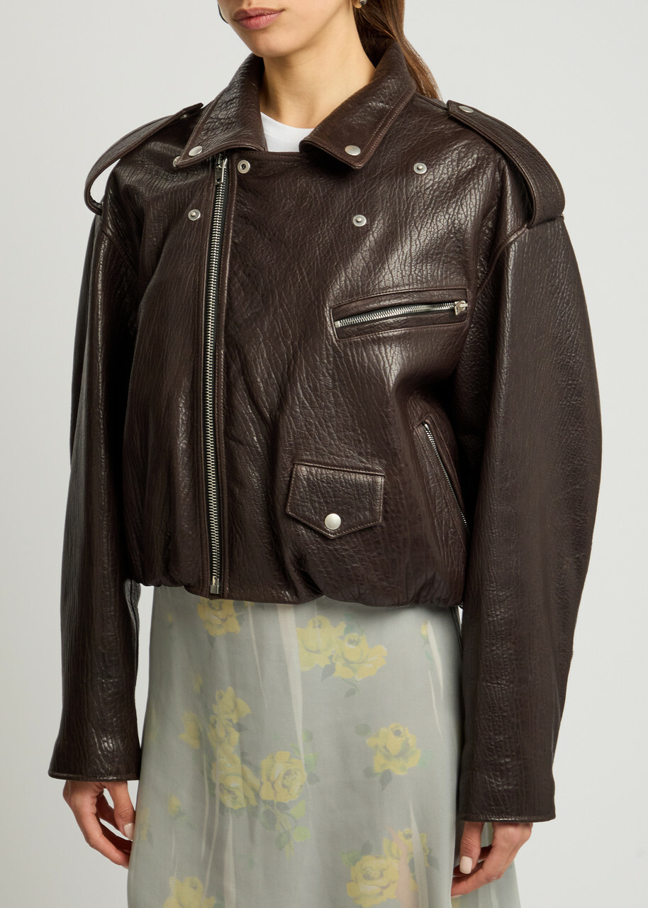 Acne Studios Grained Leather Jacket Brown Acne Studios