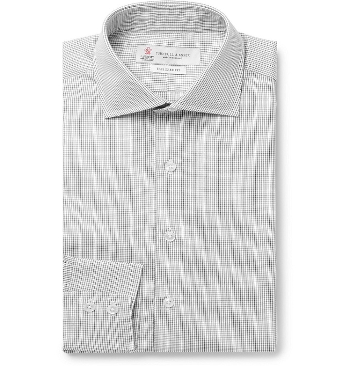 Photo: Turnbull & Asser - White Checked Cotton-Poplin Shirt - Gray