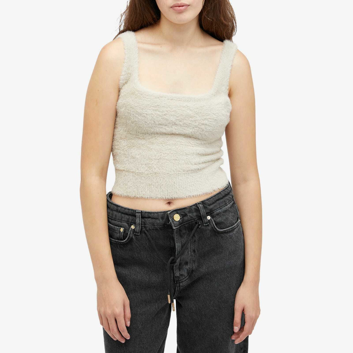 Good American Women's Fuzzy Tank Top in Flax Good American