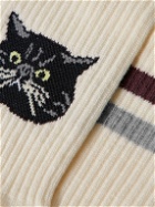 Rostersox - Cat Intarsia Ribbed Cotton-Blend Socks