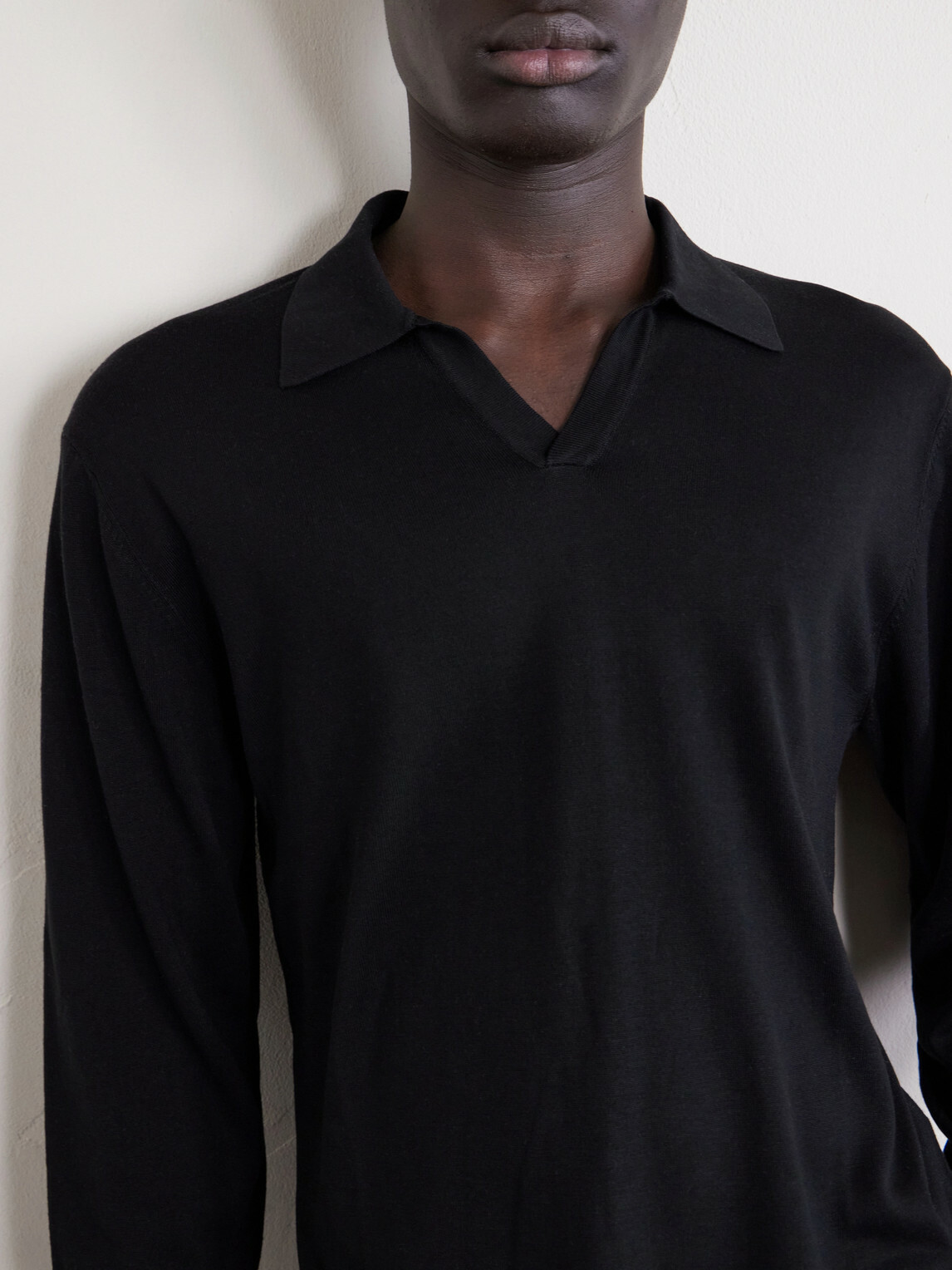 Officine Générale - Simone Lyocell and Wool-Blend Polo Shirt - Black