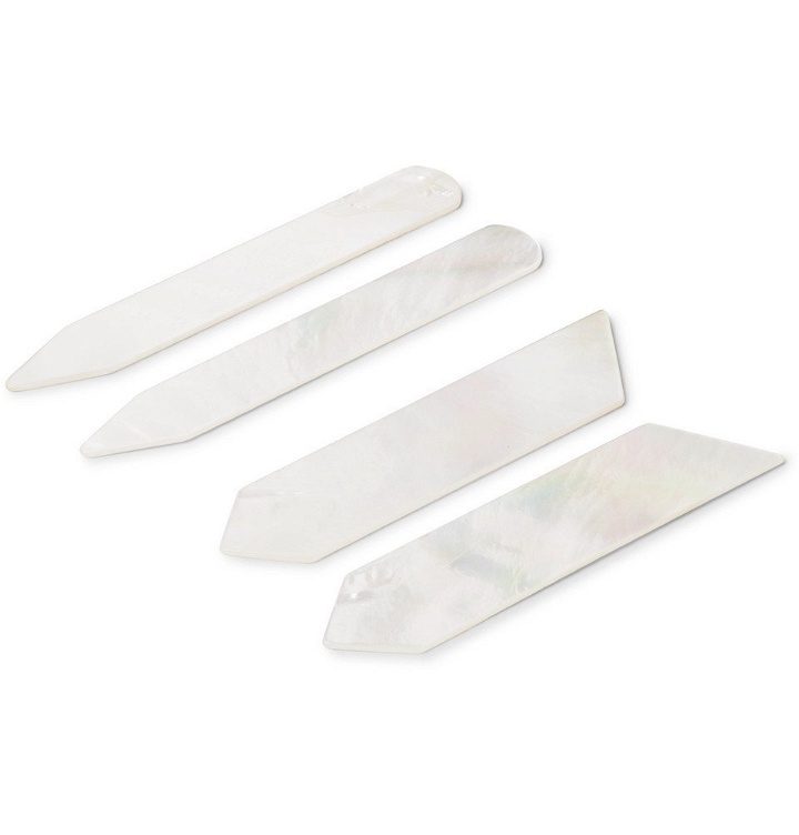 Photo: Lorenzi Milano - Set of Two Pairs of Mother-of-Pearl Collar Stays - White