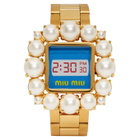 Miu Miu Gold and Blue Pearl Watch Bracelet