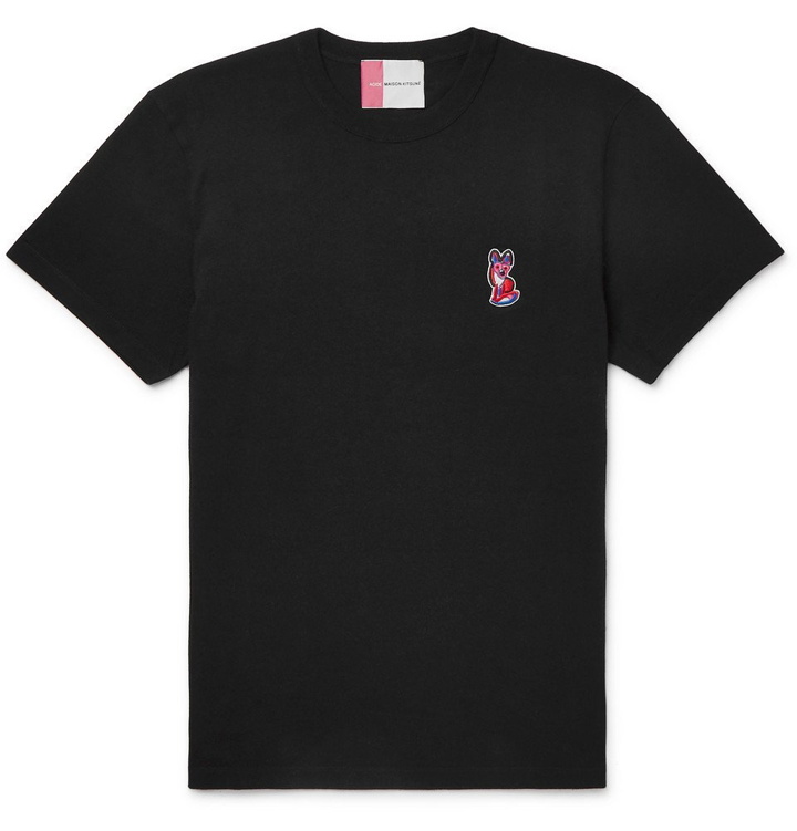 Photo: Maison Kitsuné - Logo-Appliquéd Cotton-Jersey T-Shirt - Black