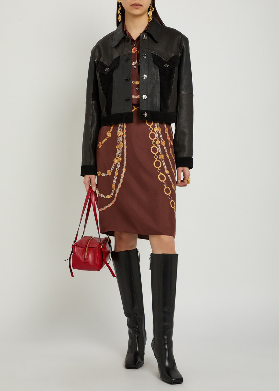 Versace Printed Silk Midi Skirt Brown