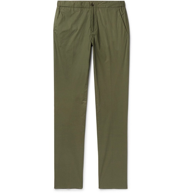 Photo: Incotex - Slim-Fit Stretch-Cotton Poplin Drawstring Trousers - Men - Army green