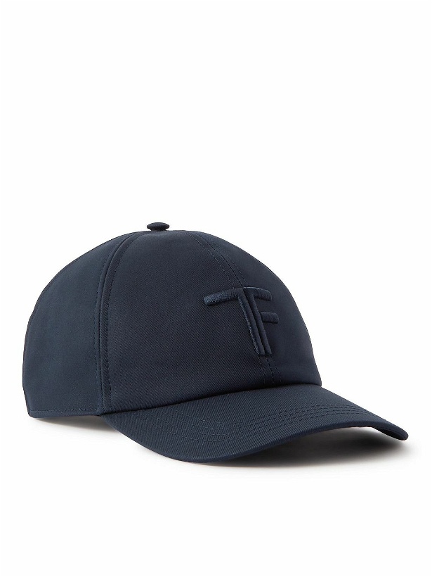 Photo: TOM FORD - Leather-Trimmed Logo-Embroidered Cotton-Twill Baseball Cap - Blue