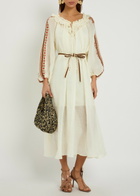 Zimmermann Aster Embroidered Belted Ramie Maxi Dress Cream