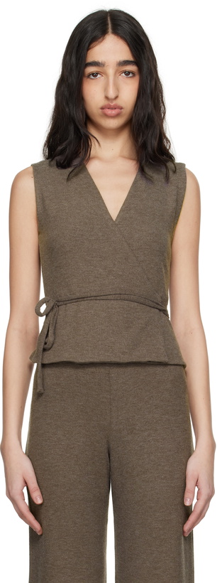 Photo: LESET Brown Lauren Sleeveless Wrap Vest