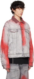 KUSIKOHC Gray & Red Padded Multi Rivet Denim Jacket