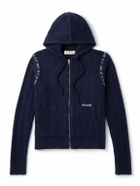 Marni - Embroidered Ribbed Wool and Cashmere-Blend Zip-Up Hoodie - Blue