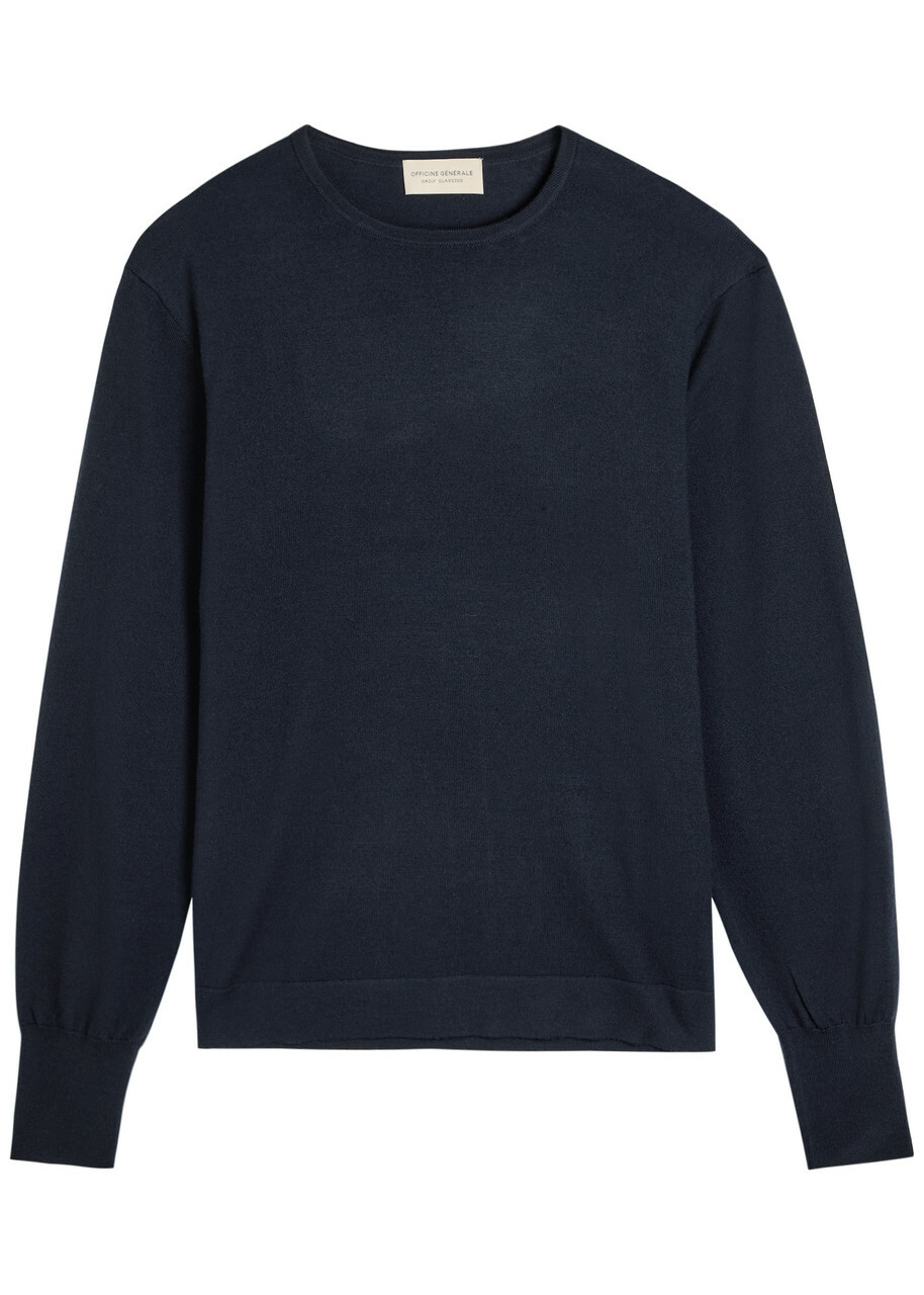Officine Générale Knit Merino Wool Jumper Navy