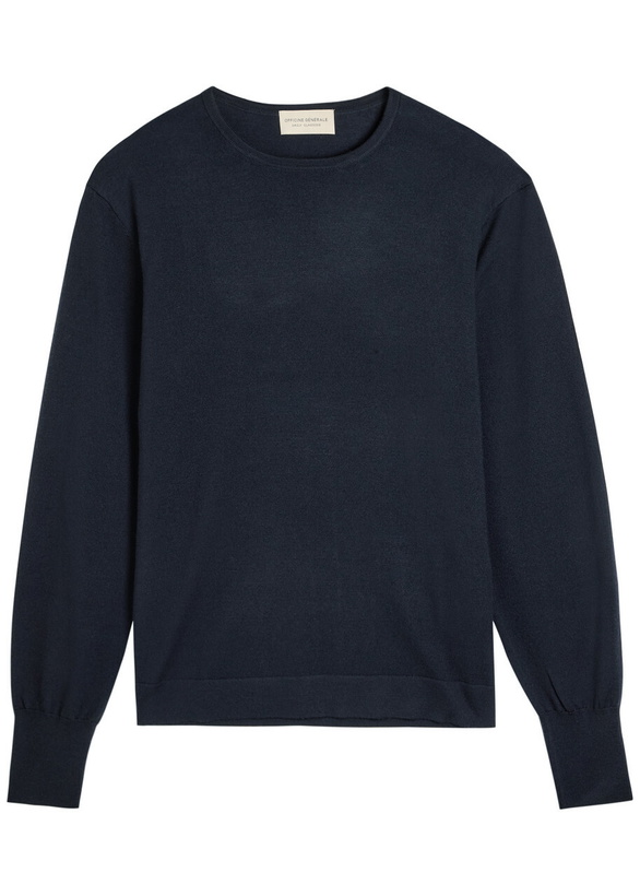 Photo: Officine Générale Knit Merino Wool Jumper Navy