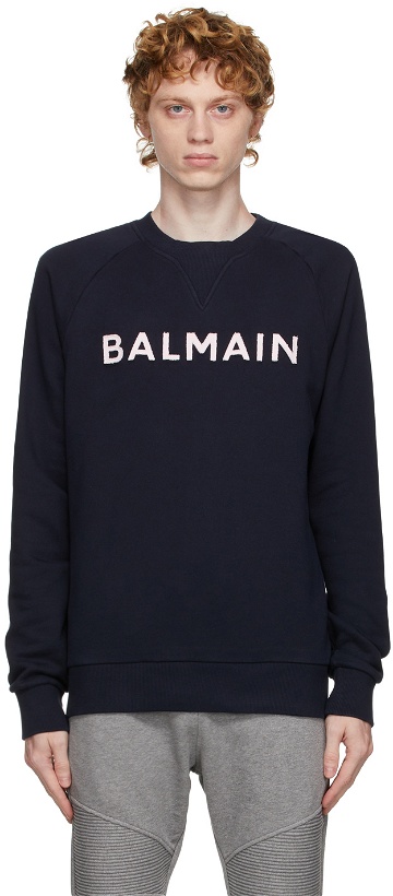 Photo: Balmain Navy French Terry Logo Sweatshirt