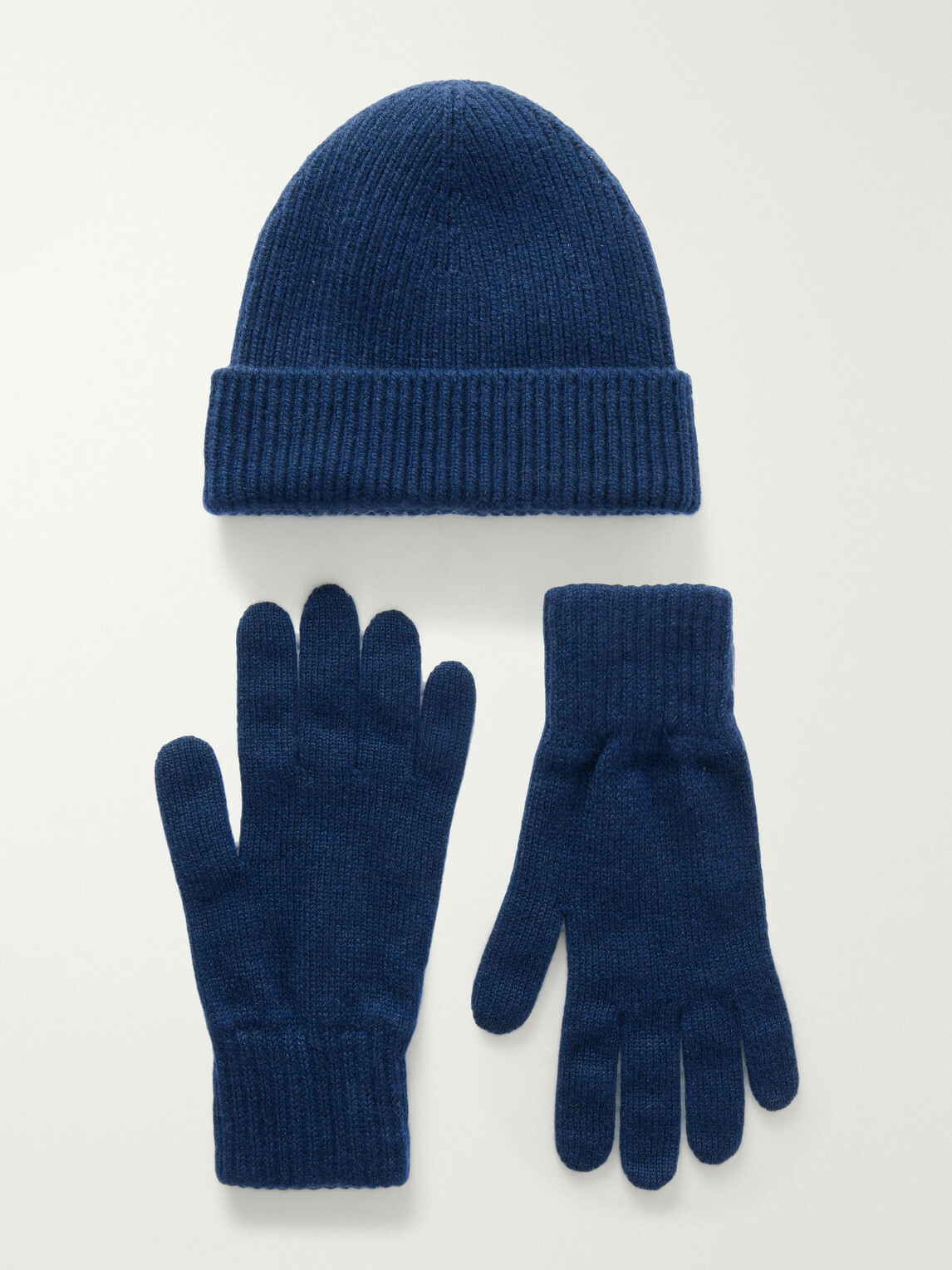 Johnstons of Elgin カシミヤ手袋 ネイビー Johnstons of Elgin - Ribbed Gloves and Beanie Cashmere Set