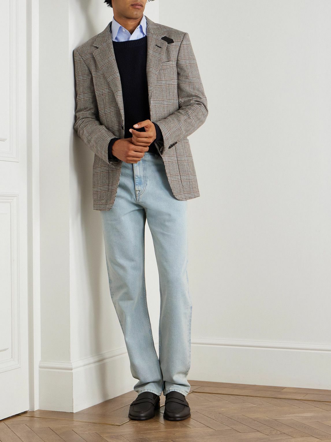 Dunhill - Slim-Fit Straight-Leg Cotton and Mulberry Silk-Blend Denim Jeans - Blue