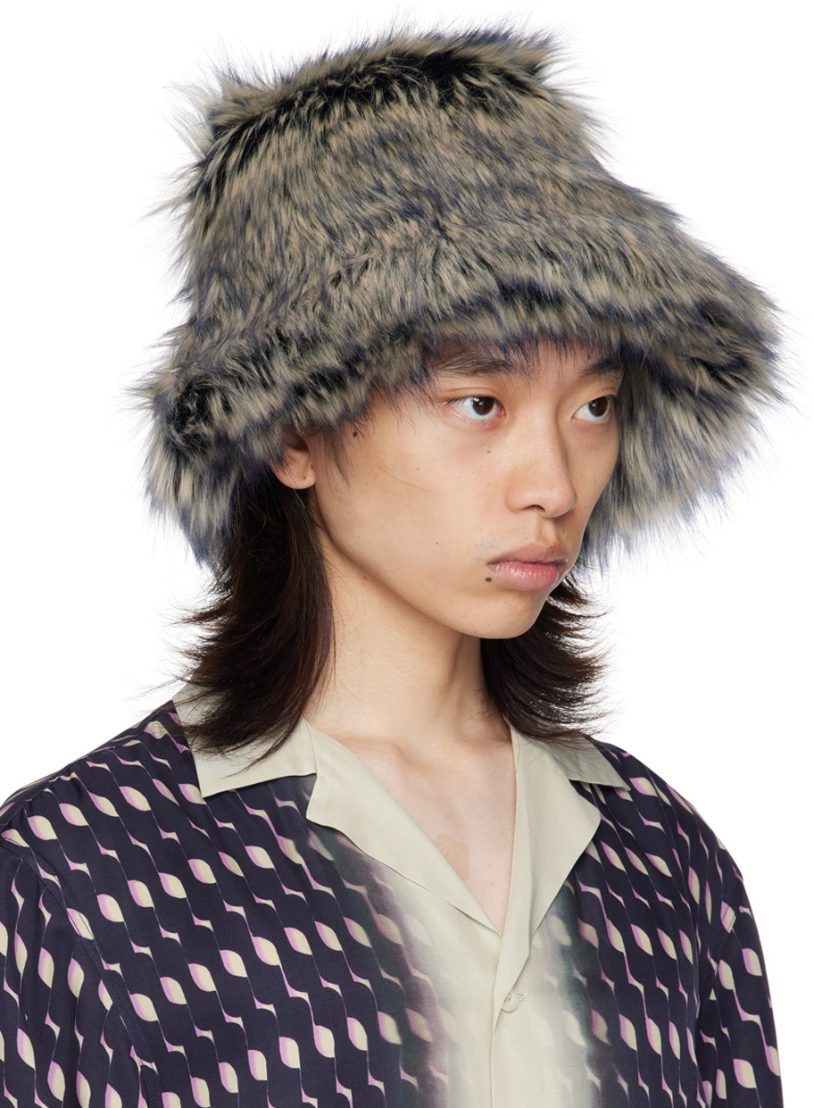 Dries Van Noten Navy & Off-White Faux Fur Bucket Hat Dries Van Noten